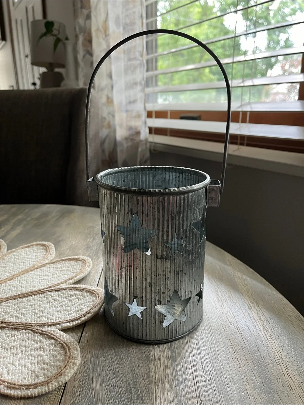 Rustic Star Cutout Metal Lantern - Silver